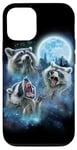 Coque pour iPhone 12/12 Pro Cosmic Raccoon Trio hurlant sous la galaxie glacée au clair de lune