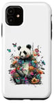 Coque pour iPhone 11 Panda mignon avec fleurs et papillons pour femmes, filles et enfants