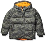 Amazon Essentials Boys' Heavyweight Hooded Puffer Jacket, Dark Military Green Camouflage, 3 Years