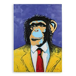 Casablanca modernes Design Tableau mural XXL singe pop art - Décoration murale Monkey Street Art - Décoration pour salon - Bleu/jaune - 70 x 100 cm