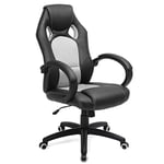 SONGMICS Fauteuil de Bureau Racing Fauteuil Gamer Comfortable Hauteur réglable avec Dossier inclinable Accoudoir Repose-tête Pivotant 360 degrés Similicuir Noir-Gris OBG56BG 70 x 66,5 cm (107-117 cm)