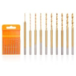 Uolor Mini Twist Drill Bit Set, 10Pcs Micro Engraving Drill Bits, 0.6mm-2.2mm, HSS 2.35mm Shank Titanium Coated Tiny Drill Bit Hole Drilling Tool for DIY Resin, Jewelry, Amber, Circuit Board, Walnut