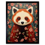 Red Panda Cute Tree Blossom Kids Bedroom Artwork Art Print Framed Poster Wall Decor 12x16 inch