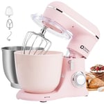 Kitchen in the box Stand Mixer, 4.5L+5L Two Bowls Food Mixer for Baking, 10 Speeds Electric Kitchen Mixer with Dough Hook, Whisk, Beater, 1300W Matte Cake Mixer (Rose Pink)