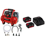 Einhell Compresseur sans fil TE-AC 36/6/8 Li OF Set Power X-Change (li-ion 18 V, 8 bar maximum, réservoir de 6 litres, moteur sans huile, avec accessoires) avec Chargeur et 2 Batteries 3,0Ah