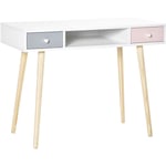 Bureau enfant style scandinave avec tiroir et compartiment de rangement 100L x 48l x 76,5H cm MDF et pin blanc gris et rose