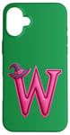 iPhone 16 Plus Pink Letter "W" on a Women Girls Ladies Witches Green Color Case