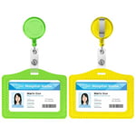 Vicloon Porte Badge Tour de Cou Rétractable, 2pcs Porte Badge Carte avec Porte-clés rétractable,Porte Carte D'Identité Horizontal, pour Bureau Étudiant Exposition Carte de Bus(Vert +Jaune)