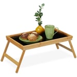 Plateau de service, pliable, tablette avec pieds, bambou et mdf, h x l x p : 23 x 61,5 x 31 cm, nature et noir - Relaxdays