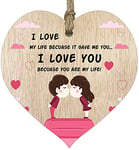 Valentines Gifts for Her, I Love You Because You Are My Life Wooden Heart Plaque, Light Wood Sign, I Love My Life Decoration, Wedding Day Keepsake, Love Gifts or i Miss You, i love you gifts for him