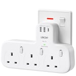 LENCENT 3 Way Plug Extension with 1 USB C and 2 USB Ports, Surge Protected Multi Plug Adapter, 3 AC Wall Charge Extender for Household Appliances, iPhone, Smartphone, Tablets, 13A 3250W