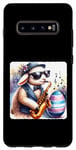 Coque pour Galaxy S10+ Agneau dans des lunettes de soleil jouant du saxophone dans un club de jazz Pâques