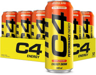 C4 Energy Drink Fizzy Drink Zero Sugar Orange Slice Flavour 12x 500ml DECEMBER24