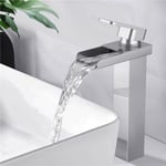 Robinet Salle de Bain Cascade Haut Mitigeur pour Vasque Chromé Robinet Design Moderne Corps en Acier Inox