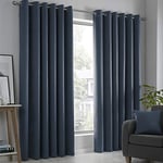 Fusion - Blue Curtains W46 x L90" (117 x 229cm) - 2x Panels - Eyelet Curtains in Navy Blue - Thermal Curtains for Bedroom/Living Room - Dark Blue Curtains & Drapes - Door Curtains - Strata Collection