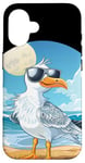 Coque pour iPhone 16 Costume d'oiseau de mer cool avec lunettes de soleil pour oiseaux de vacances