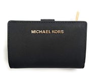 Michael Kors Jet Set Travel Portefeuille en Cuir Saffiano à Deux Volets avec Fermeture éclair, Noir Saffiano, Medium, Portefeuille à Deux Volets