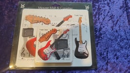 MOUSE MAT & COASTER SET ELECTRIC GUITAR FENDER STRAT LITTLE SNORING GIFT SET