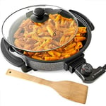 Andrew James Multi Cooker, Electric Non-Stick Frying Pan with Lid Large Skillet Multi-Function Camping Cooker for Paella Frying Breakfast Energy Efficient Adjustable Temperature Control 30cm 1350W