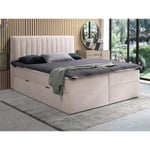 Vente-unique.com Ensemble complet literie déco tête de lit + sommiers coffre et tiroir + matelas + surmatelas - 180 x 200 cm - Tissu - Beige - ARAO de YSMÉE