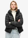 Superdry Hooded Fuji Quilted Padded Jacket - Black, Black, Size 14, Women