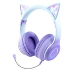 Sendowtek Casque Bluetooth sans Fil pour Enfant Casque Oreillas de Chat avec LED RGB Microphone Amovible Ecouteur Pliable Réglable pour Fille Adultes Noël Anniversaire (Violet)