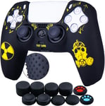 Points Sculpture Au Laser Housse Coques Autocollants En Silicone Skin Cover Pour Ps5 Dualsense Manette (Rayonnement Jaune) X 1 Avec Prises De Pouce X 10