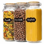 VITEVER [ Taller ] Glass Jars with Airtight Lid, 92oz Large Glass Food Storage Jars, 3 Pack Wide Mouth Airtight Glass Jars for Kitchen Pantry Spaghetti, Square Mason Jars with Labels