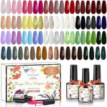 UV-gel nagellack set, 45 st gel nagellack med baslack, glänsande & matt topplack, diamant & fluorescerande topplack