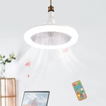 LED Takfläkt med Belysning, 30W Taklampa med Fläkt och Fjärrkontroll, Timer, 3 Färger Dimbar LED, 3 Hastigheter, Liten Elektrisk Fläktlampa (Vit)