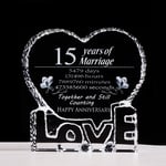 15th Wedding Anniversary Crystal Gift for Couples, Heart Keepsake Paperweight