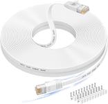 Câble Ethernet 15m, RJ45 Cat 6 Cable réseau, Cable Internet haut débit avec connecteur testeur rj45 pour modem routeur swtich, compatible en amont avec le Cable Ethernet Cat 7/Cat 8-Blanc