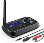 Émetteur Récepteur Bluetooth 3 En 1 Adaptateur Audio Bluetooth Avec Double Connexion Transmetteur Receveur Bluetooth Avec Rca/Optique/Aux Contrôle Du Volume Bypass Vers Tv,Stéréo,Écouteurs