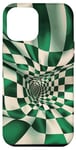 iPhone 15 Plus Green White Checkered Swirl Pattern Phone Cover Case