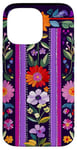 Coque pour iPhone 14 Pro Max Broderie à rayures minimalistes Art populaire mexicain violet