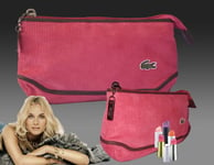 LACOSTE COSMETICS POUCH Small Corduroy Vintage L19 Fashion Slg 2 Deep Pink NEW