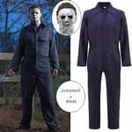 Michael Myers Kostym 2024 - Mask, Cosplay, Halloween Jumpsuit, Horror Blodig Mördares Rekvisita, Karnevalspartykostym för Vuxna Män 2pcs S