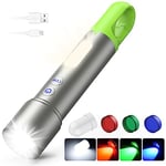 Lampe Torche LED Rechargeable, 2000LM Lampe Torche LED Ultra Puissante, Lampe de Poche Zoomable, 9 Modes d'Éclairage avec 4 Abat-jours, IP65 Étanche, Convient pour la Maison, l'Extérieur