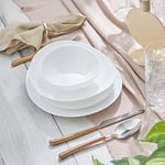 Karaca White Pure Glass Dinner Set with Dinner Plate, Deep & Cake Plates & Cereal/Soup Bowls - Plates and Bowls Set for 6 People - 24 Piece Dinnerware Sets (White)