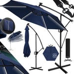 Parapluie led Solaire + Couverture avec manivelle Protection uv Aluminium avec interrupteur marche/arrêt Hydrofuge - Parasol 350cm / Bleu marine