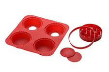 Premier Housewares-Machine à Tarte en Silicone 4 Moules/Emporte-pièces/Rouge