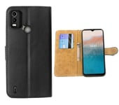 Leather Wallet Flip Cover Case for Nokia C21 Plus (Black) Black