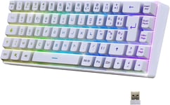 K508 Clavier Gaming Sans Fil Compact Tkl 65% (Azerty Fr)-Via Bluetooth,2.4G/ Type-C-Pour Ps4/Ps5/Pc/Mac -Rétroéclairage Rgb-68 Touches-23 Touches Anti-Ghosting-Blanc (2024)