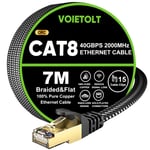 Cat 8 Câble Ethernet 7M, 40Gbps/2000Mhz Haut Débit S/FTP Cable Internet, Plat Tresse RJ45 Gigabit Cable LAN pour PS4/5, Ordinateur, Modem, PC, TV