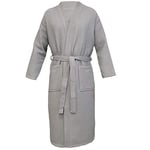 HOMELEVEL Waffle Cotton Dressing Gown Men and Women - Womens Mens Dressing Gowns Lightweight Bathrobe - Towelling Spa Robe Bathrobes - Towel Bath Robes for Ladies - Grey - Small