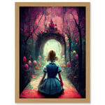 Alice In Wonderland Through Looking Glass Enchanted Pink Forest Artwork Framed Wall Art Print A4