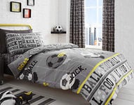 Bedlam - Football - Childrens Duvet Cover Set | Double Bed Size | Grey & Yellow Bedding