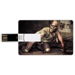 16G USB Flash Drives Credit Card Shape Zombie Decor Memory Stick Bank Card Style Halloween Scary Dead Man in Old Building with Bloody Head Nightmare Theme,Grey Mint Peach Waterproof Pen Thumb Lovely J