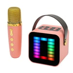 Mini Karaoke Machine Set RGB Pickup Light Digital Processing Chip Handheld Kannettava Bluetooth Kaiutin mikrofonilla Vaaleanpunainen