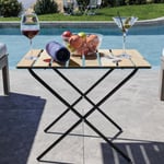 Table pliante de jardin Cavallino métal bois de pin 60 x 40 x 57 cm noir beige en.casa